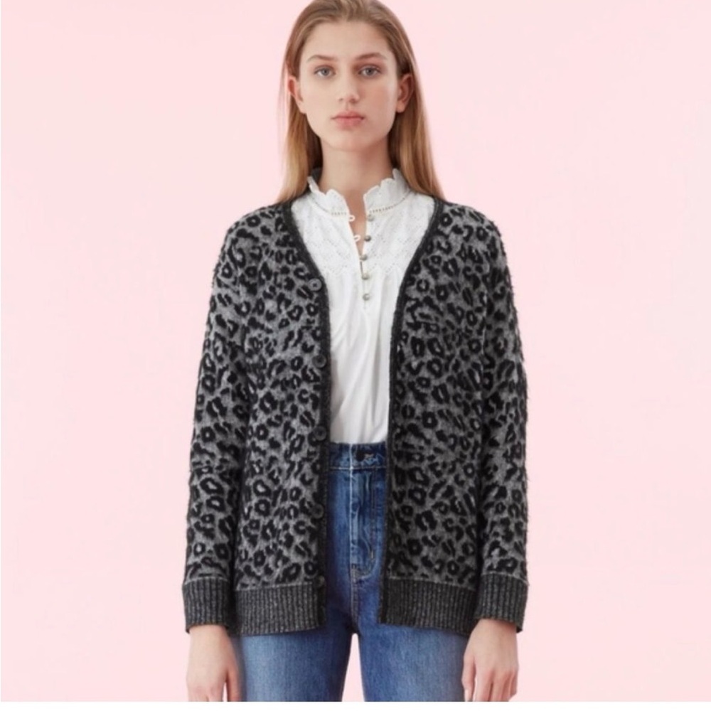 LA VIE Rebecca Taylor Leopard Button Up Cardigan L T02